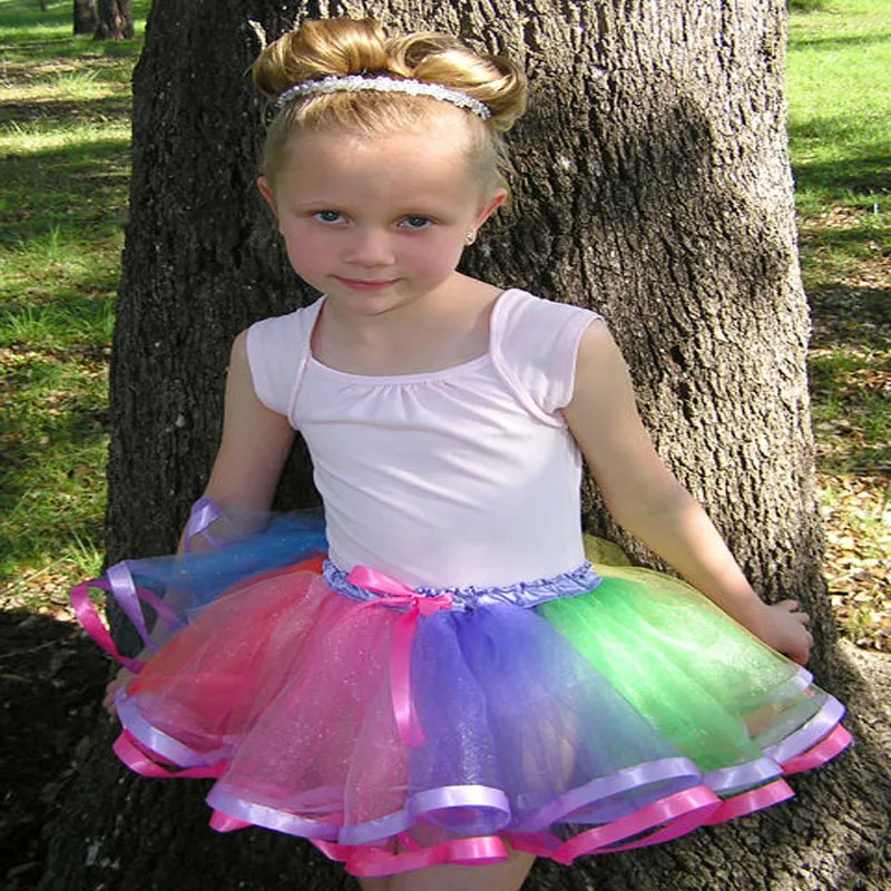 Little Kids Girls Rainbow Skirt Cute Tutu Dance Ballet Party Dress