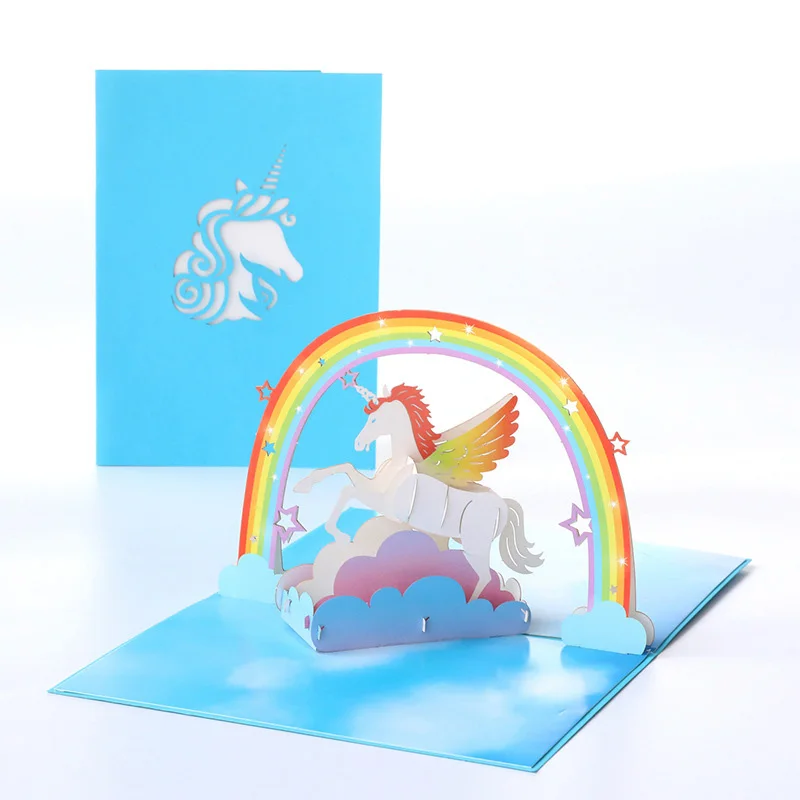  1Pcs Kraft Paper 13*18cm Blank Envelope Nice Gift Kid Invitation Cards Greeting Card 3D Unicorn Las - 33033596904