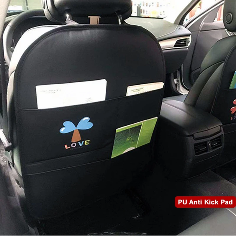 

Car Seat Back Hanging Storage Bag Child Anti-kick Pads PU Protector Cover for Auto Car Seat Interiror Decoration Accessories 1pc