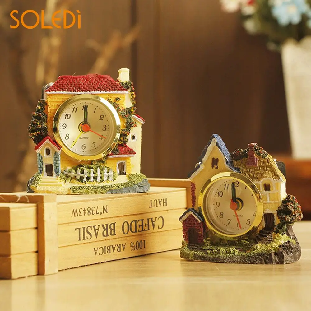 Horologium Desk Table Student Practical Resin Alarm Clock Antique Home Decal Quartz Movement Clocks and Watches Mini Gifts