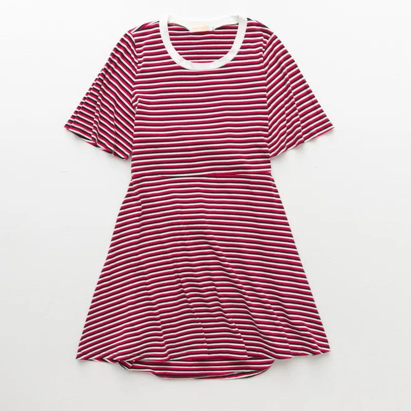 

150 kg large size women's dress 2018 summer new plus fertilizer to increase the striped dress casual home back hollow