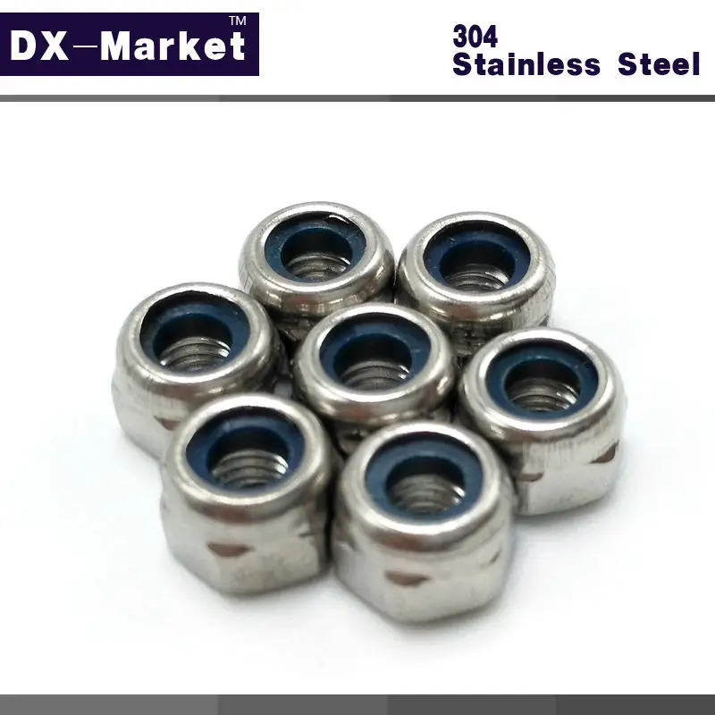 m5 , 100pcs , 304 Stainless Steel Self Locking nuts , Blue Nylon Insert