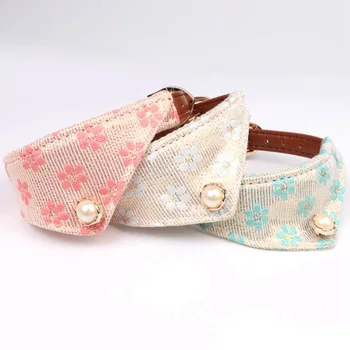 

New Cute PU Leather Fabric Print Floral Pet Bandanna Bib Neckerchief Scarf Cat Collar Neck Strap Leash Rope For Dogs Cats