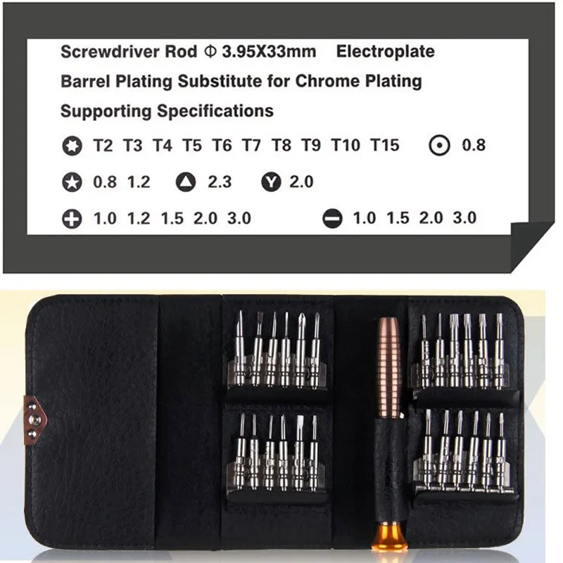 25 in 1 Screwdriver Set Repair Hand Tool Kit For iPhone 5 5S 6 Cellphone Tablet PC Glasses Watch Portable Wallet Packing