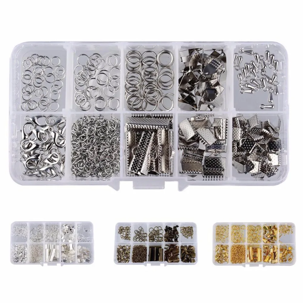 

200pcs Jewelry Making Starter Kit Earring Bracelet Necklace Findings 4Colors with Plastic Box For DIY Crafts