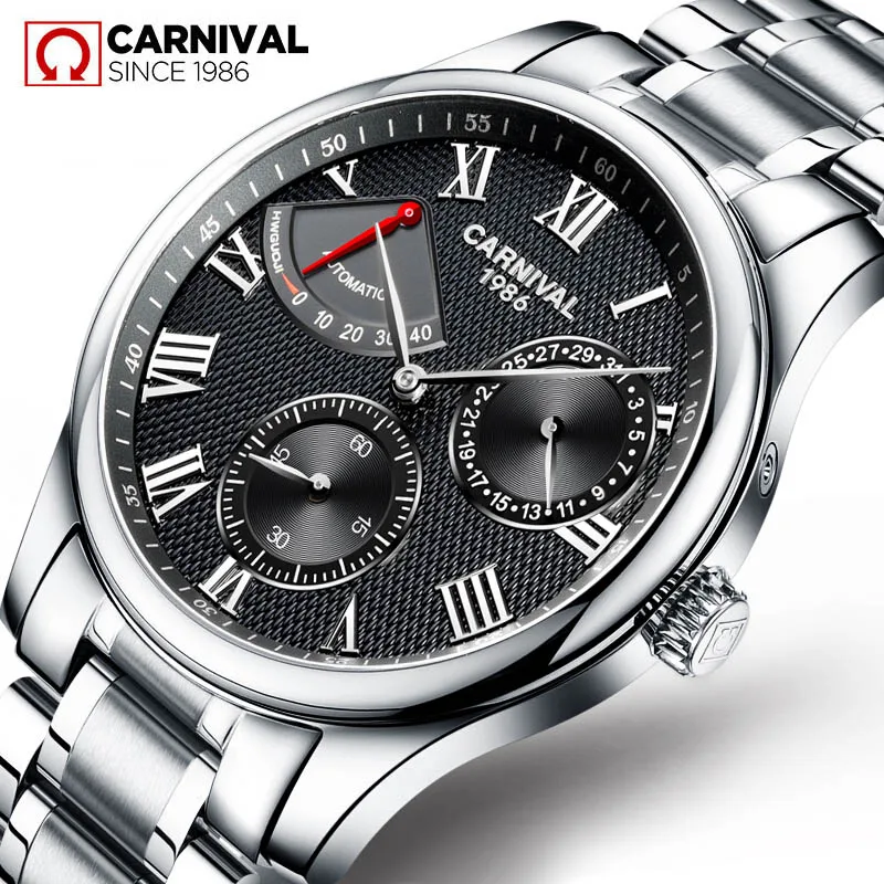 Seiko, автоматические мужские часы t Carnival, Топ бренд, роскошные мужские механические часы, мужские часы, ремешок из нержавеющей стали, мужские часы - Цвет: Silver Black