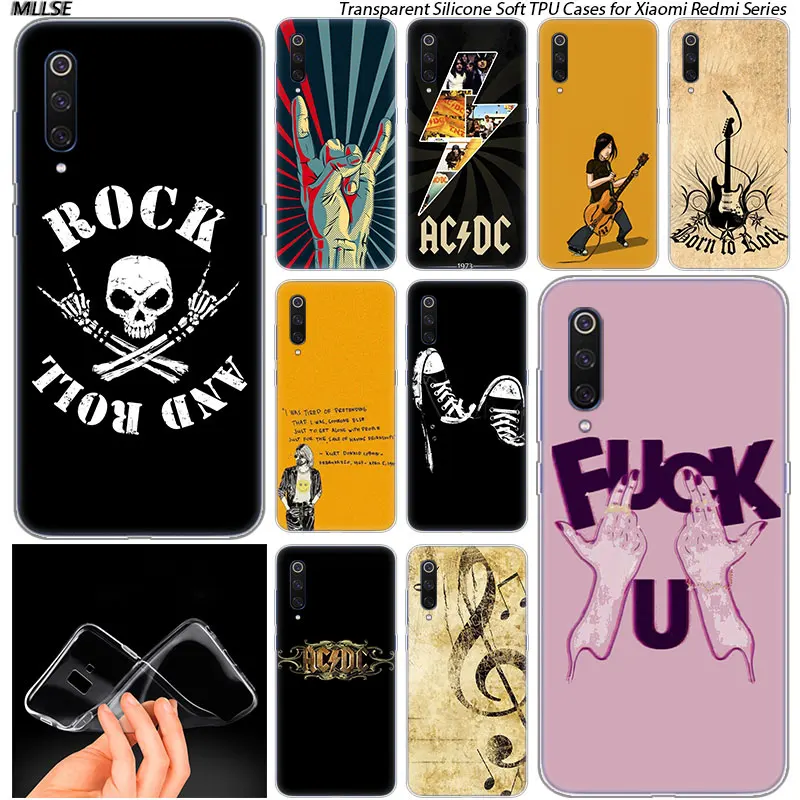 

Rock roll Soft Silicone Case for Xiaomi Pocophone F1 Mi 5X A1 6X A2 8 SE Lite Play Mix3 9 9SE 9T Pro CC9 Fashion Cover