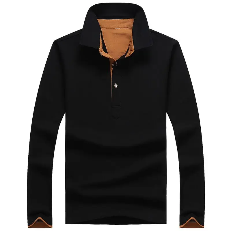 Дизайнерская модная мужская рубашка поло с отложным воротником, хлопковая рубашка, Весенняя деловая мужская повседневная Однотонная рубашка с длинными рукавами - Цвет: Черный