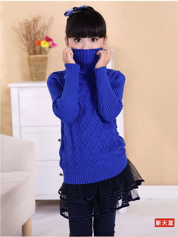 Новое поступление, модный детский свитер для 2-15 лет, зимний теплый свитер с высоким воротником для мальчиков и девочек, детская одежда - Цвет: Синий