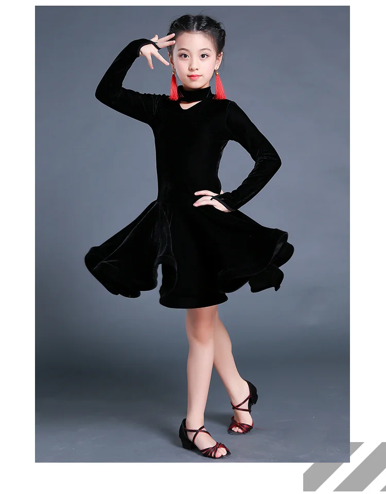 Г. латинские платья для девочек, танцевальный для бальных танцев, танцевальное платье Румба Самба, Вельветовая детская юбка samba cha tango стандартная Сальса - Цвет: Черный