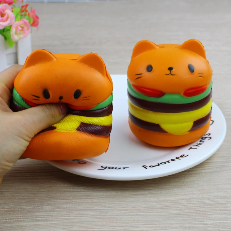 Squishy Jumbo Kawaii 9.5cm Hamburger Cat Squishy Slow Rising Squeeze Bread Stress Relief Toys Phone Strap Squish Kid Juguetes