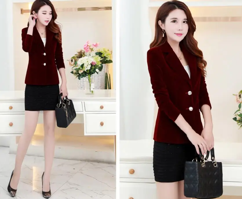 Spring autumn Fashion Velvet Blazer Jacket Women Warm Ladies Blazer Coat slim small suit plus size 3XL