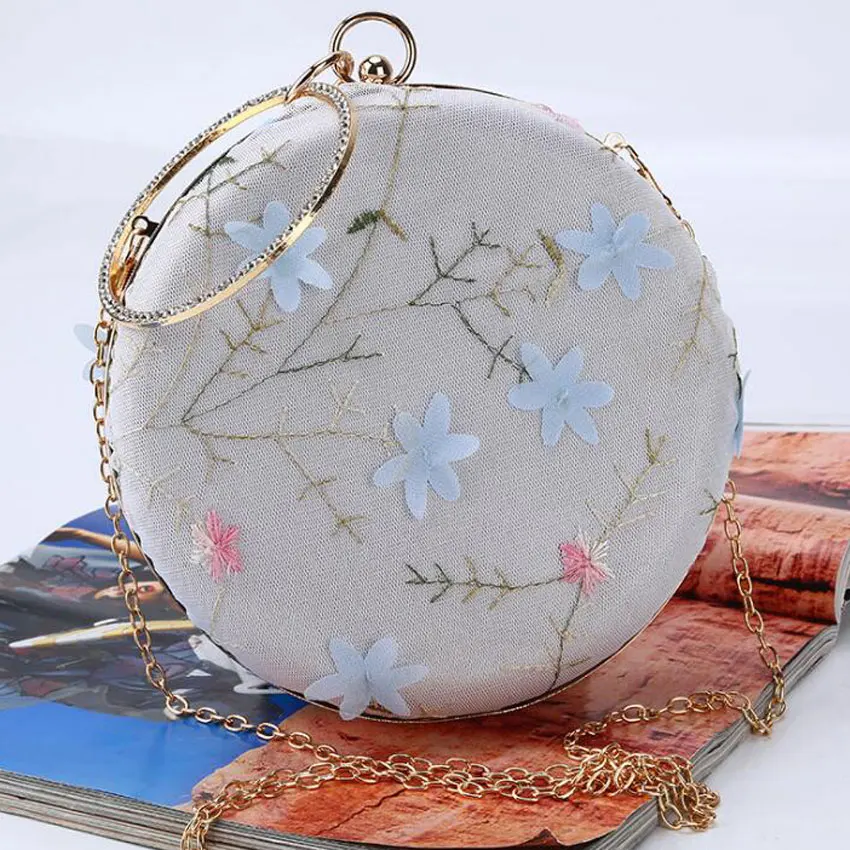 LJT Embroidery Evening Bag Round Luxury Handbags Women Bags Designer Femous Brand Female High ...