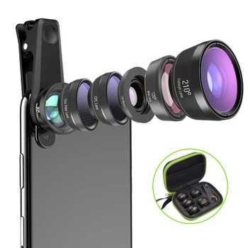 

APEXEL Universal 6 in 1 Phone Camera Lens Fish Eye Lens Wide Angle macro Lens CPL/Star Filter 2X tele for iphone Samsung HTC LG