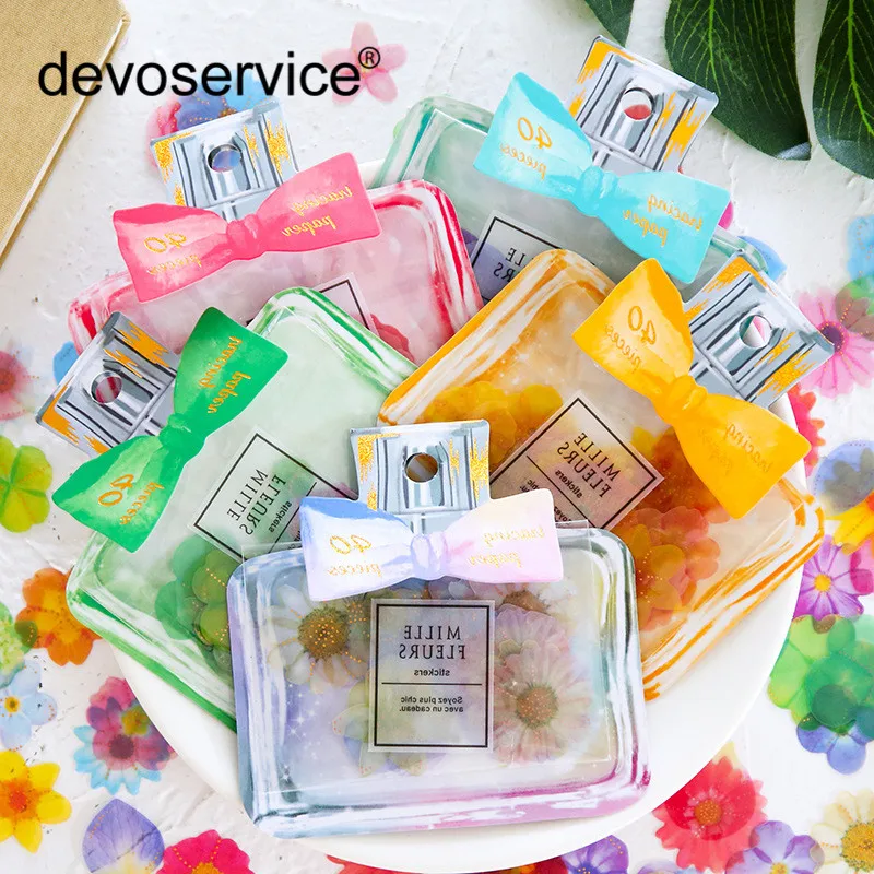 

Kawaii Bow-knot Perfume Bottle Sticker Pack Creative Petal Flake Scrapbook Calendar Notebook Label Memo Decoration DIY Stickers