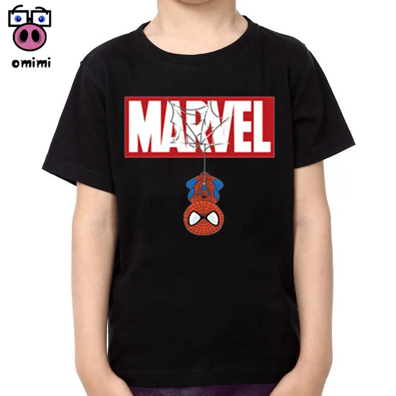 Детские Модные хлопковые футболки с изображением Человека паука Marvel Черная