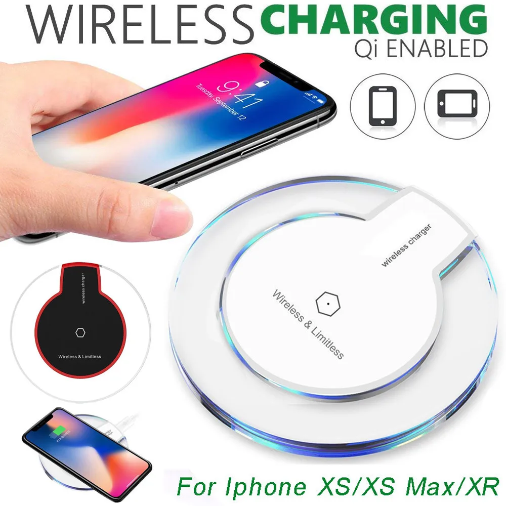 Ultra thin Clear Mini Qi Wireless Charger For Iphone XS XS Max XR