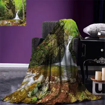 

Waterfall Throw Blanket Waterfall in Spring Season like Winter in Bulgaria with Trees and Bushes Warm Microfiber