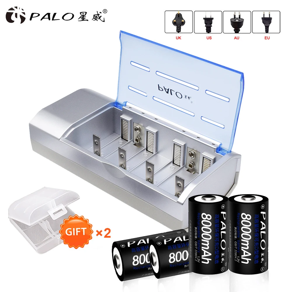 Смарт-зарядное устройство для Ni-MH NI-CD AA/AAA/SC/C/D/9 V аккумуляторы + 4 шт. D размер 8000mah