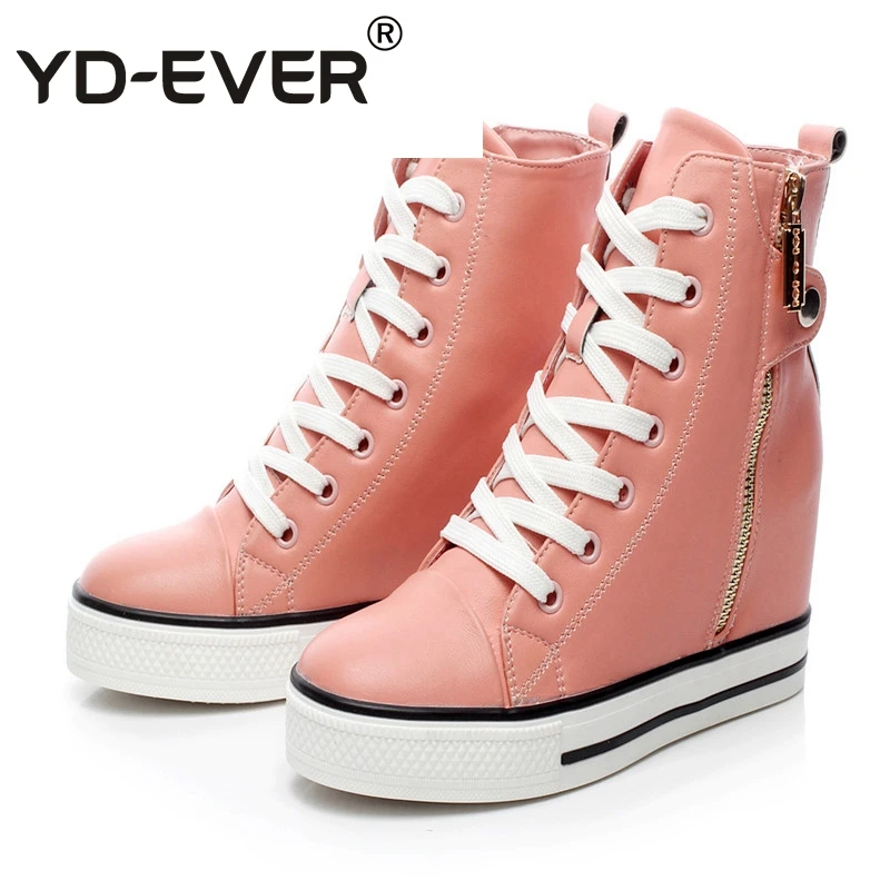 

YD-EVER plus size Women Shoes High Heels Increased Internal Zipper Lace Shoes Woman platfrom wedge Casual Shoes