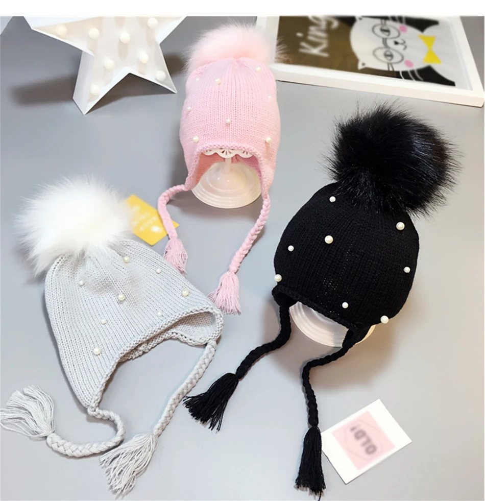 MOLIXINYU, модная детская зимняя шапка с жемчугом, вязаная шапка с помпонами, шапочка для новорожденного, детские шапки для мальчиков и девочек, плотная шапка