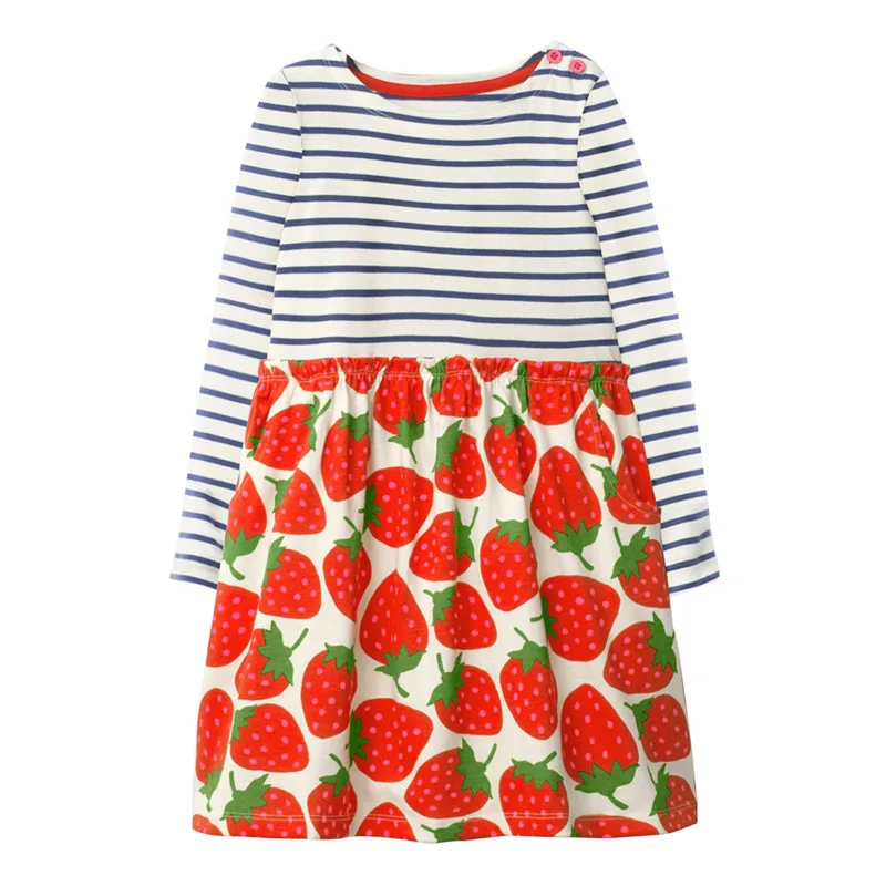 

Jumping meters Stripe princess children girl dresses autumn spring fashion cotton print strawberry baby clothes dresses for girl