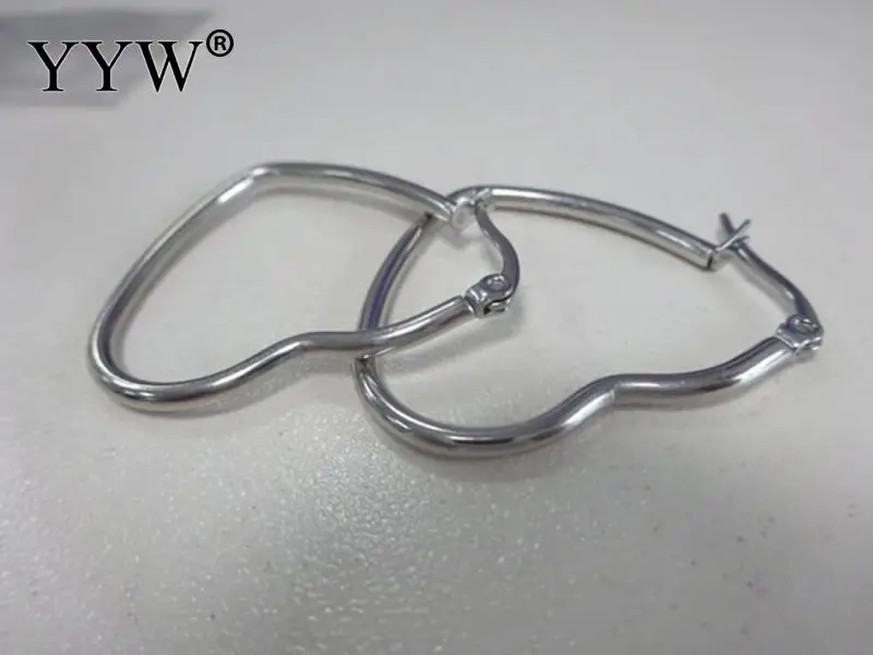 Серьга-Кольцо из нержавеющей стали серьги сердце для женщин 32x28x2 мм цвет никель не содержит свинца и кадмия, продается пара