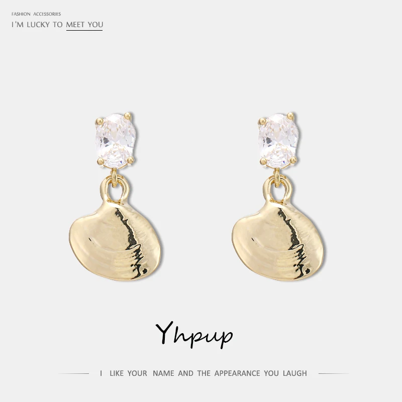 

Yhpup Fashion Luxury Cubic Zirconia Dangle Earrings Vintage Shell Geometric Temperament Jewelry Gold S925 Brincos for Female