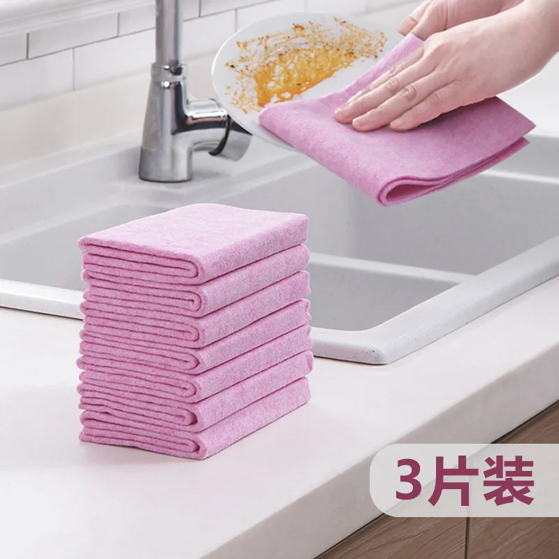 

3-piece coconut shell rag household lint-free dish cloth kitchen supplies thick absorbent non-stick oil cleaning cloth