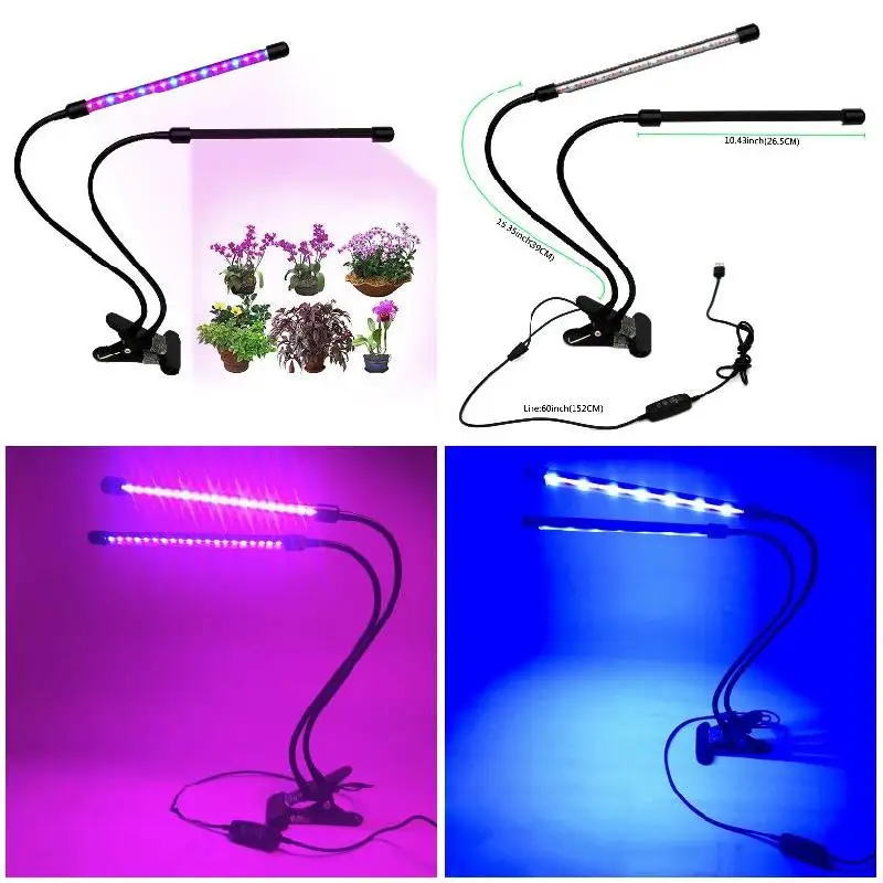 

LED Plant Growth Lamp Dual Head Full Spectrum Lights for Hydroponics Greenhouse Green Plant CLH@8