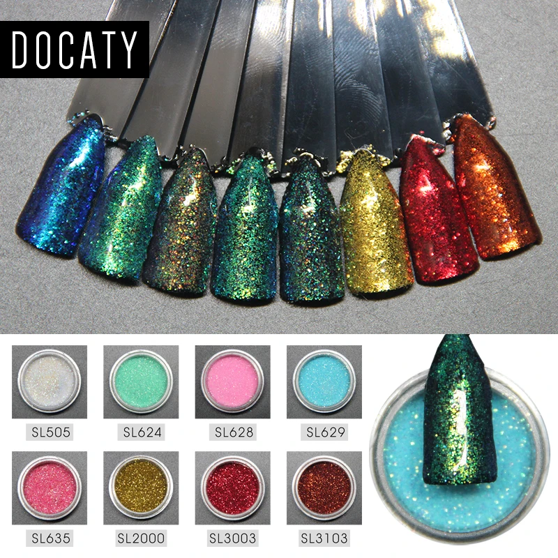 

Docaty 8 Color Nail Art Glitter Nail Mirror Powder Metallic UV Gel Polishing Decorations Sugar Glitter Dipping Manicure