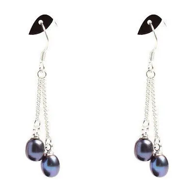 

FREE SHIPPING>>> Free shipping Perfect Sterling Silver & Black Freshwater Pearl Chain/Link Earring new