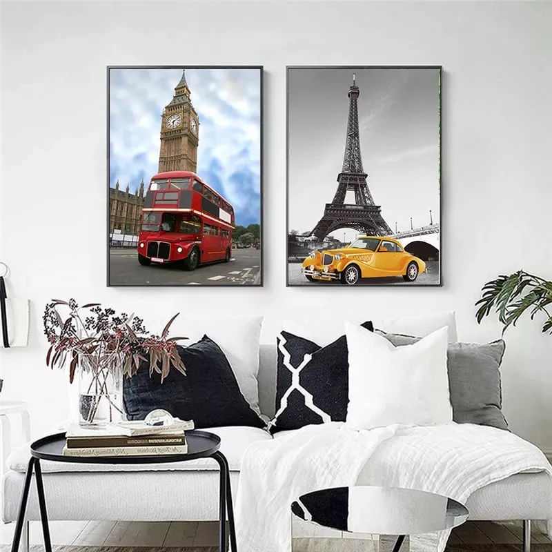 Decorative British Architecture Wall Art Canvas Painting Bus Nordic Poster Wall Pictures For Living Room Home Decor Unframed