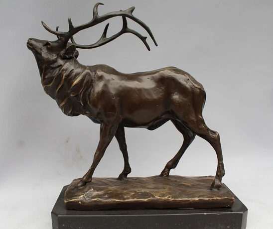 

wholesale factory Western Art Decor Copper Bronze Marble Base Sculpture Elk Deer Statue Figurine 25% off