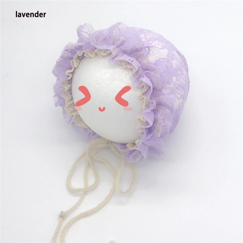 lavender Весенняя Кепка, летний для новорожденных, милая шапочка принцессы, кружевные Детские шапочки для девочек, с оборками, на шнуровке, Детские аксессуары для фотосессии - Цвет: lavender