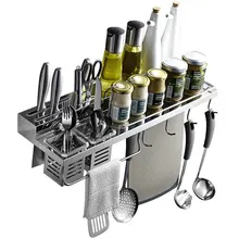 Настенная кухонная полка из нержавеющей стали, органайзер, подставка для хранения, держатель для ножа, ломтик, ложка, тряпка, разделочная доска