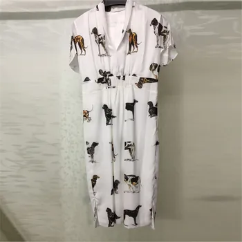 

White Dress for Women long Sleeve V-neck Elegant Lady Fashion print Dress for Summer 2018 new Women dress