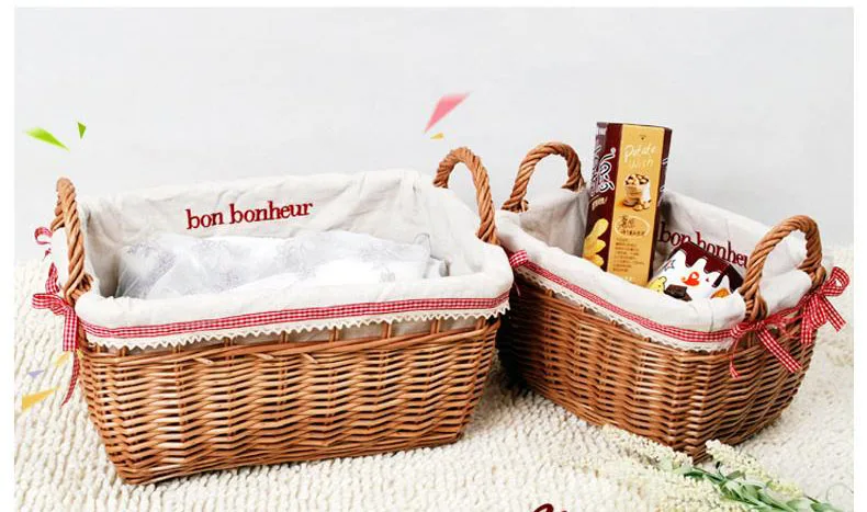 Natural Handmade Woven Wicker French Market Basket With Linen Decorative Small Organizer | Дом и сад