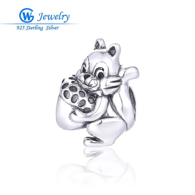 

14*10.1*9.1mm Squirrel Handed Foods Charm beads Antique Silver Fits for brand bracelets for DIY Jewelry Making T190H20