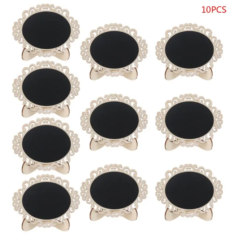 

10pcs Oval Shape Hollow Mini Wood Chalkboard Blackboard Tabletop Message Board For Wedding Party Decor