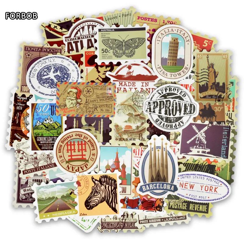 

50pcs Stamp Vintage Building Travel Diary Stickers Scrapbooking Bullet Journal for Adults Stickers Pack for Water Bottles Laptop