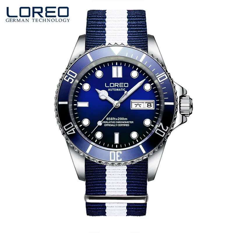 

LOREO Scratch Resistant Waterproof Automatic Mechanical 316L Stainless Steel Calendar Genuine Fashion Sport White Watch M05