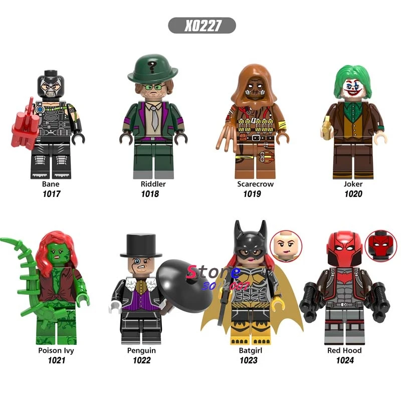 

Single Super Heroes Bane Riddler Scarecrow Joker Poison Ivy Penguin batgirl red hood figure building blocks toy for children
