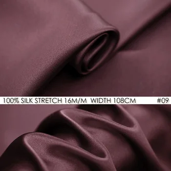 

SILK STRETCH SATIN 108cm width 16momme/95% Natural Mulberry Silk Fabric+5% Spandex for Wedding Party Dress Plum NO 09