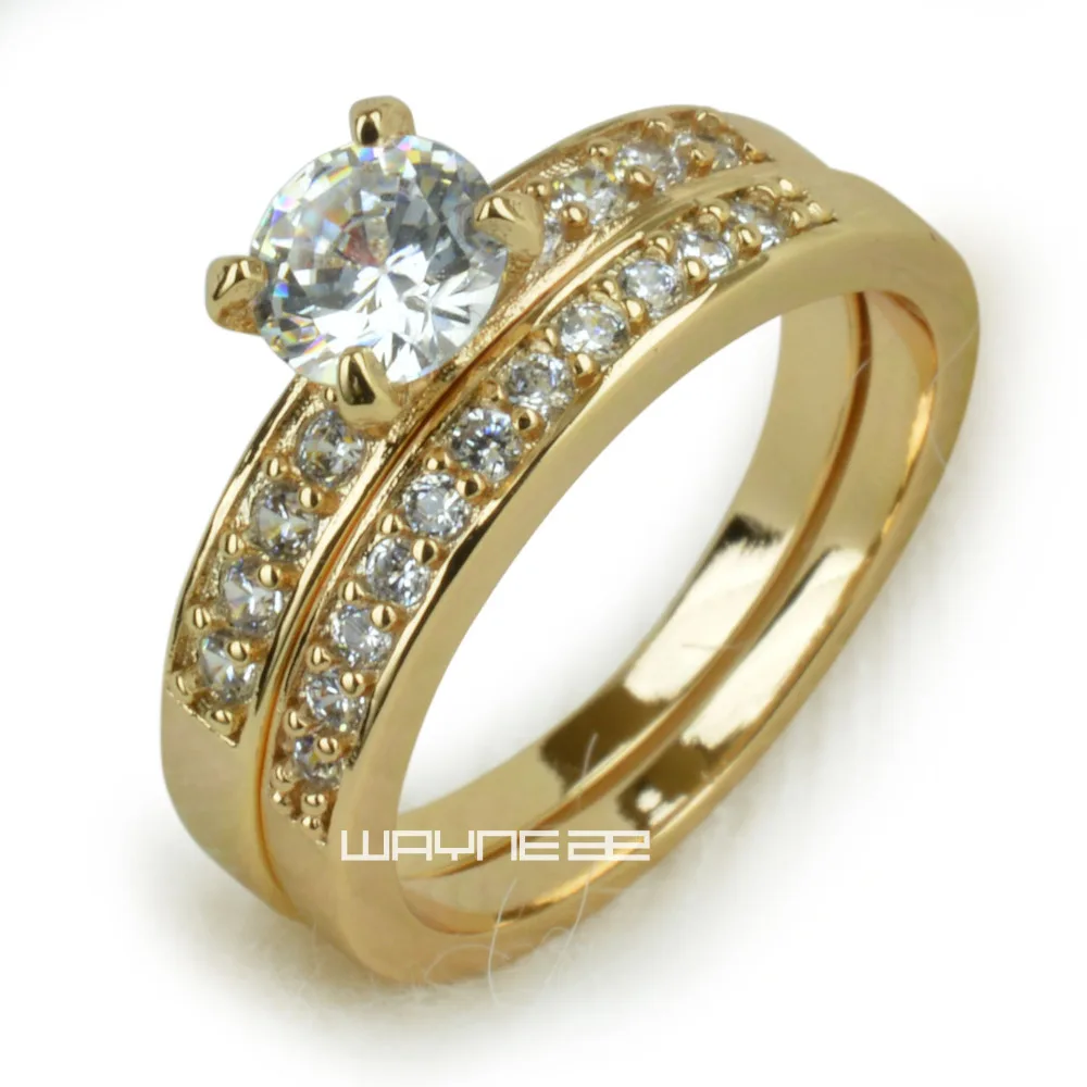 Size 6 10 Clear crystal Gold Filled Women Fashion Engagement Rings Gift