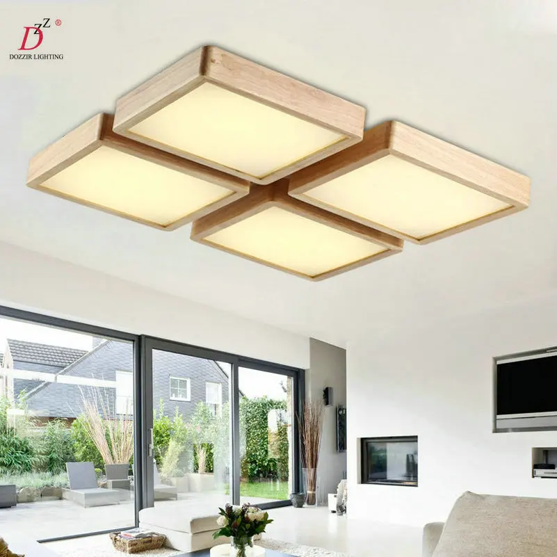 Modern square LED wood living room ceiling light bedroom lamp AC 90