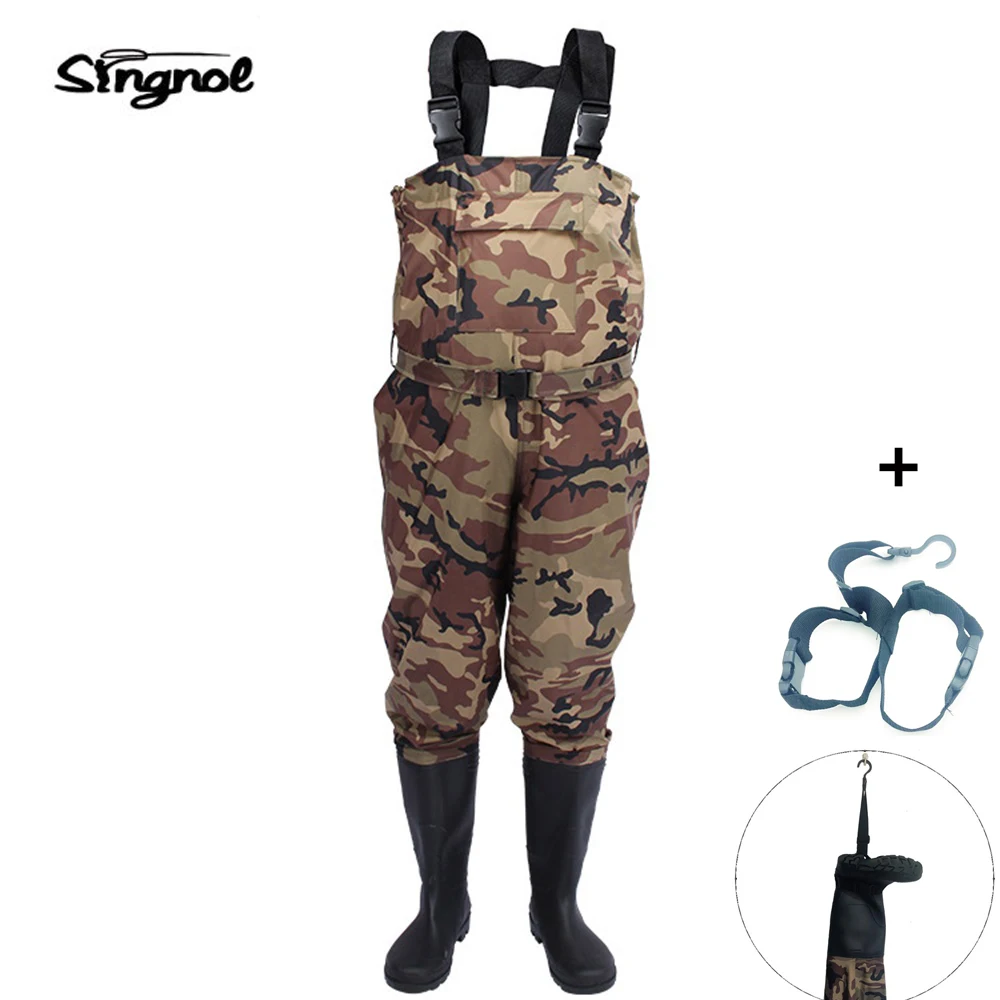 

Singnol Camouflage Fishing Boot Foot Waders Shoes Nylon and PVC Waterproof Hunting Pants Men's US 9 - 13 Large size