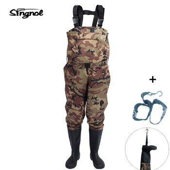 Singnol Camouflage Fishing Boot Foot Waders Shoes Nylon and PVC Waterproof Hunting Pants Men's US 9 - 13 Large size