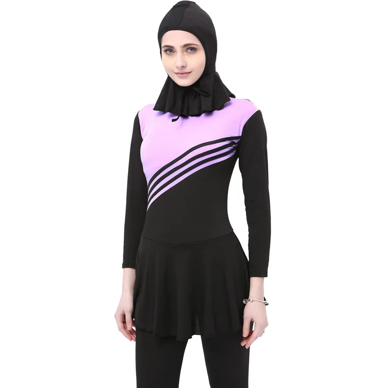 Women's Beautiful Long sleeve One Piece Muslim Swimsuit Pink2