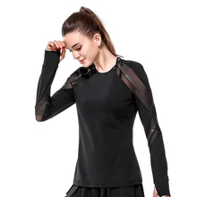 Voobuyla фитнес дышащий женская спортивная одежда сетки лоскутное бег Футболка Йога Топ быстросохнущая с длинным рукавом тренажерный зал спортивная рубашка